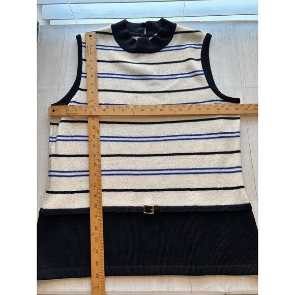 St. John Women's SZ 14 Striped Sleeveless Sweater Top Black & Cream - Picture 8 of 9